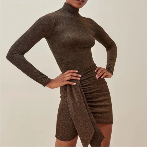 Reformation Paprika Long Sleeve Asymmetric Mini Dress - Picture 2 of 8